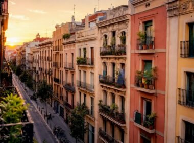 Vista de una calle rodeada de edificios residenciales en la ciudad