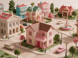 Maqueta ilustrada de viviendas y barrios españoles con diferentes estilos de vida