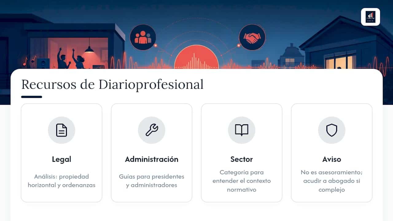 Ruidos vecinos: cómo denunciar y qué opciones tienes Portal inmobiliario de noticias profesionales Recursos de Diarioprofesional para preparar tu caso — overview diagram