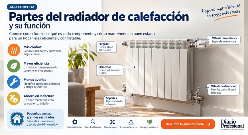 Infografía de las partes del radiador de calefacción