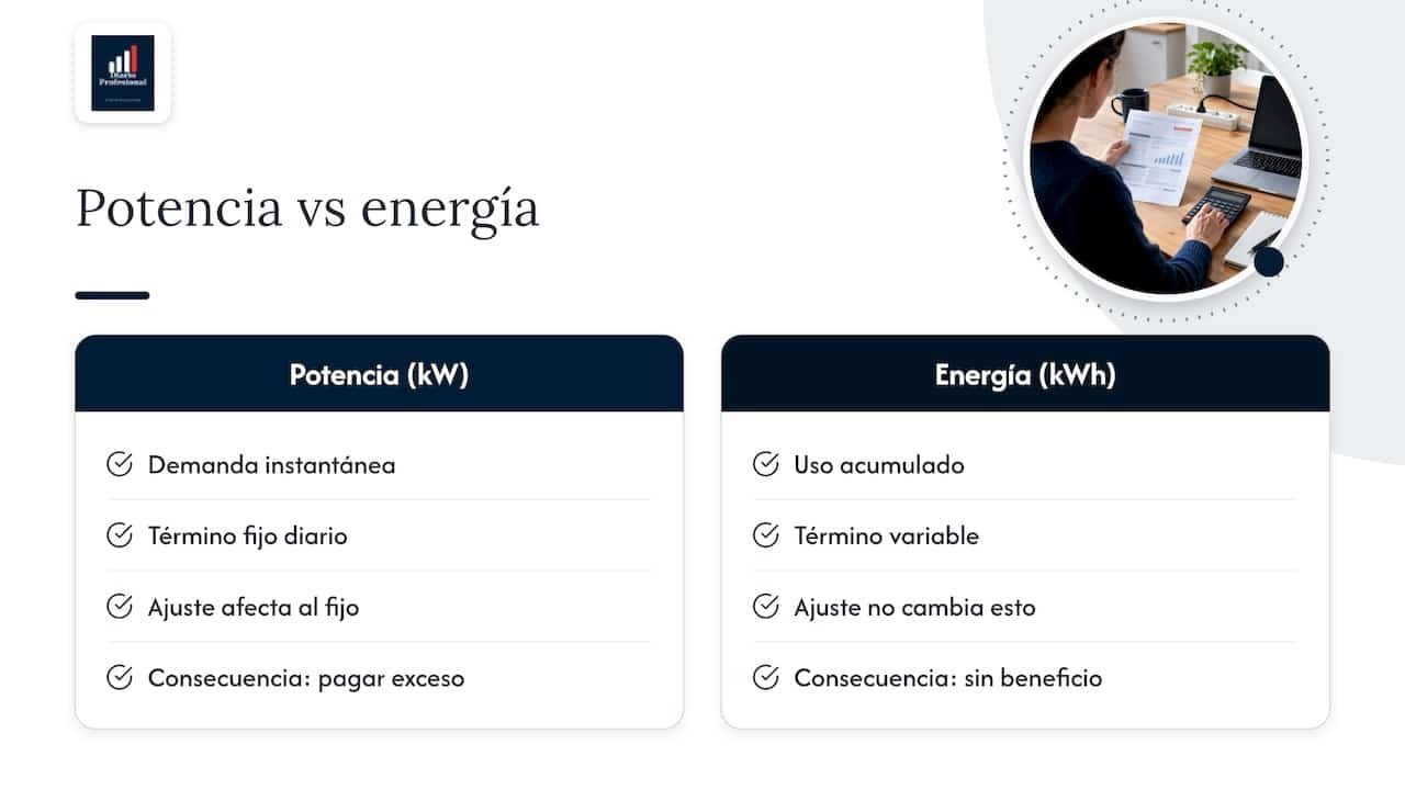 Potencia instantánea, consumo y efectos del ajuste