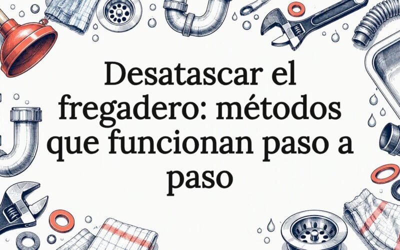 Tarjeta ilustrada con herramientas para destapar fregaderos