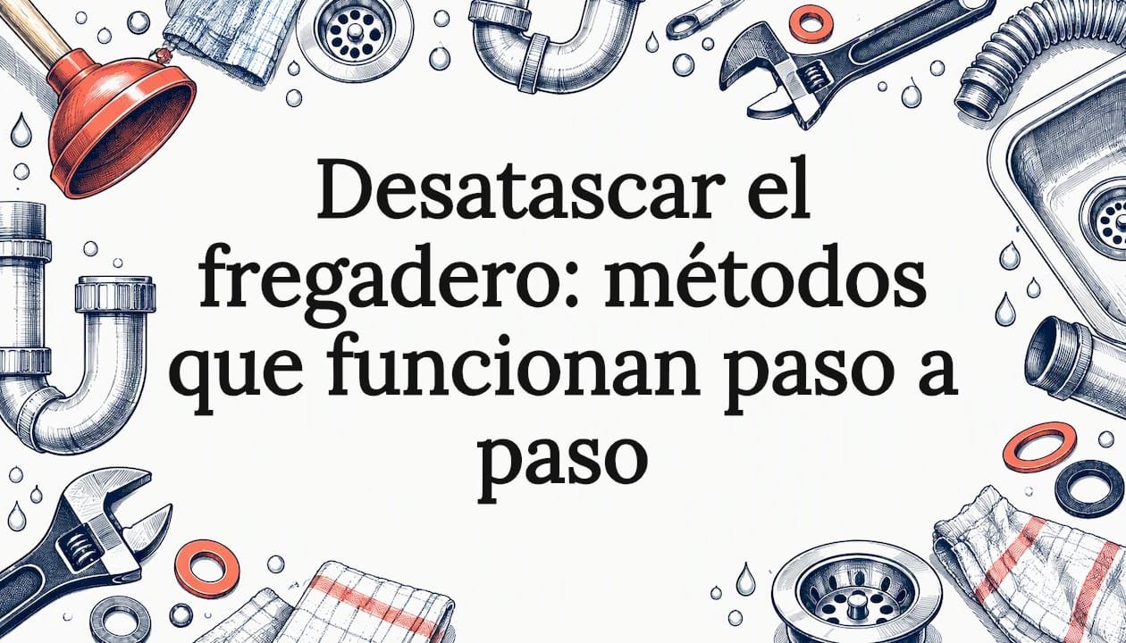 Tarjeta ilustrada con herramientas para destapar fregaderos