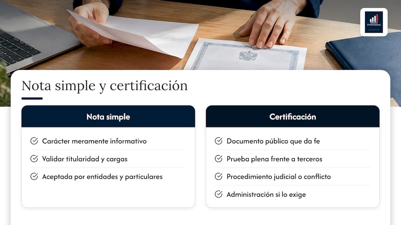 Comparación de nota simple y certificación registral