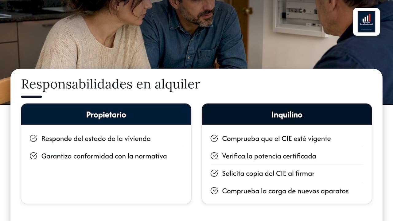 Boletín eléctrico de vivienda: qué es, precio y cuándo se exige Portal inmobiliario de noticias profesionales Propietarios e inquilinos: quién gestiona el boletín — overview diagram